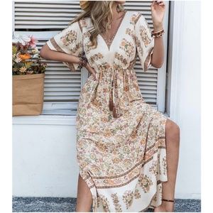 BellanBlue Floral Maxi Dress - Cream and Brown